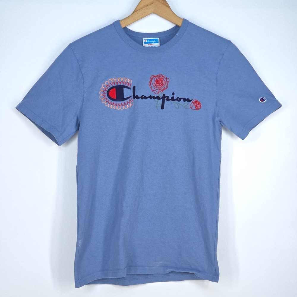 Vintage Champion Short Sleeve T-Shirt Men Small Embroidered Rose Cottage Y2K 90s